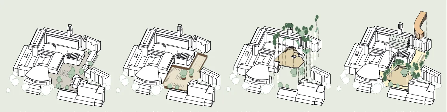 Lydsten i granit fungerer som siddemøbler og akustiske reflektorer
