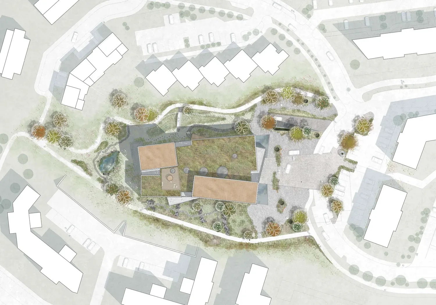 Detalje af belægning hvor lokal sten møder beton