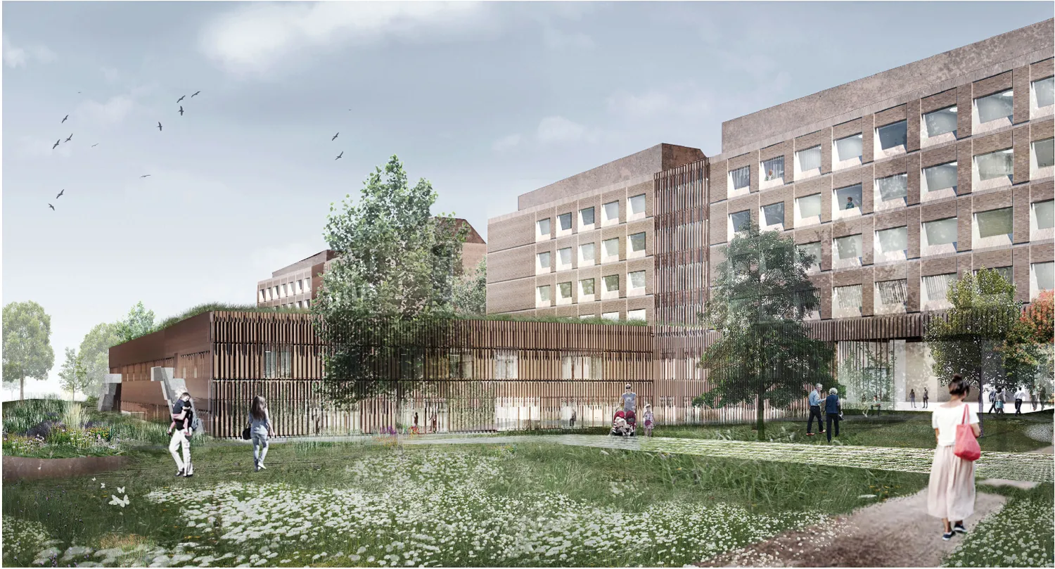 Forplads til Bispebjerg Akuthus med sansebede og niveaufri adgang